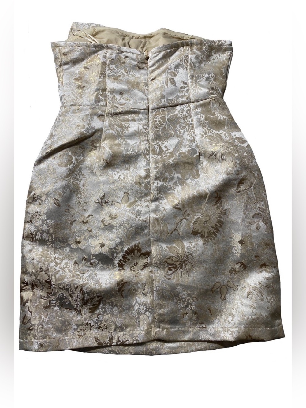 NEW Womens Sugarlips Strapless Bow Jacquard Ivory Champagne Mini Dress $89 - Picture 3 of 10
